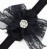 Baby haarbandje kanten strik met strass (zwart)