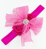 Baby haarbandje kanten strik met strass (fuchsia)