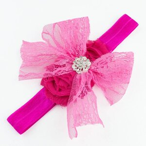 Baby haarbandje kanten strik met strass (fuchsia)