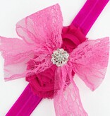 Baby haarbandje kanten strik met strass (fuchsia)