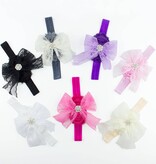 Baby haarbandje kanten strik met strass (fuchsia)