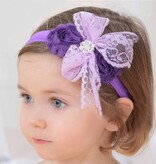 Baby haarbandje kanten strik met strass (fuchsia)