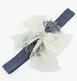 Baby haarbandje kanten strik met strass (ivoor/grijs)