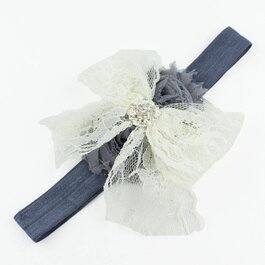 Haarbandje kanten strik met strass (ivoor/grijs)