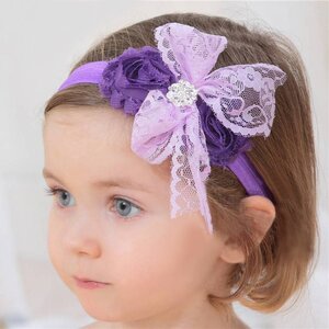 Baby haarbandje kanten strik met strass (lila/paars)