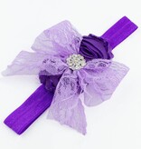 Baby haarbandje kanten strik met strass (lila/paars)