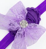 Baby haarbandje kanten strik met strass (lila/paars)