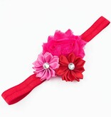 Baby haarbandje shabby, satijn en strass (fuchsia/rood/roze)