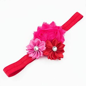 Baby haarbandje shabby, satijn en strass (fuchsia/rood/roze)
