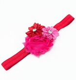 Baby haarbandje shabby, satijn en strass (fuchsia/rood/roze)