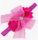 Baby haarbandje kanten strik met strass (fuchsia)