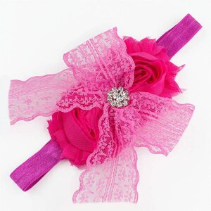 Baby haarbandje kanten strik met strass (fuchsia)