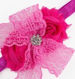 Baby haarbandje kanten strik met strass (fuchsia)