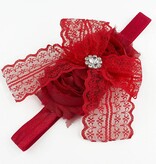 Baby haarbandje kanten strik met strass (rood)