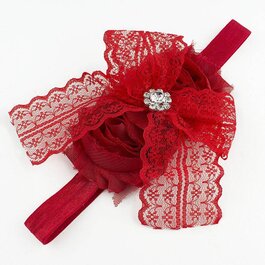 Haarbandje kanten strik met strass (rood)