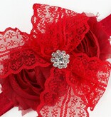 Baby haarbandje kanten strik met strass (rood)