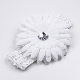Haarbandje chrysant op gehaakt bandje (wit)