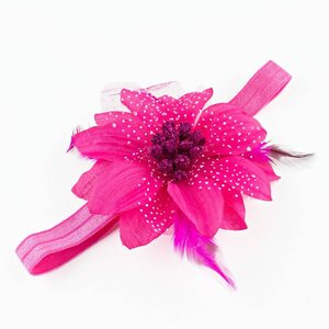 Baby haarbandje feestelijke bloem met veren (fuchsia)