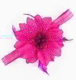 Baby haarbandje feestelijke bloem met veren (fuchsia)
