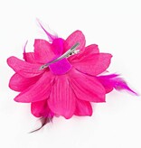Baby haarbandje feestelijke bloem met veren (fuchsia)