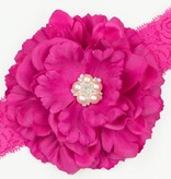 Baby haarbandje pioenroos op kant (fuchsia)
