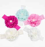 Baby haarbandje pioenroos op kant (fuchsia)