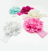 Baby haarbandje pioenroos op kant (fuchsia)