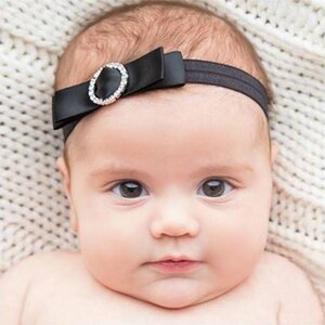 Baby haarbandje strik met strass clip (zwart)