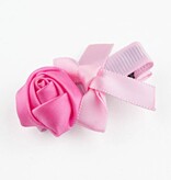 Baby haarspeldje met mini roosje en strik (roze)