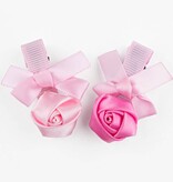Baby haarspeldje met mini roosje en strik (roze)