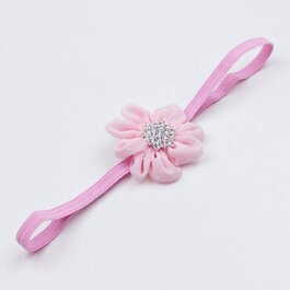 Haarbandje chiffon stippel bloem strass (lichtroze)