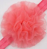 Baby haarbandje grote organza bloem (koraal)