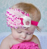 Baby haarbandje fuchsia/witte veren