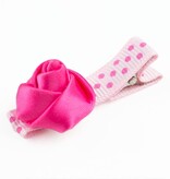 Baby haarspeldje met mini roosje (fuchsia/lichtroze)