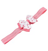 Baby haarbandje met dubbel hartjes strikje (koraal)