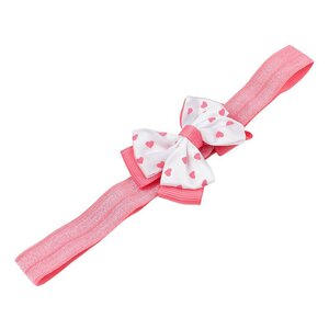 Baby haarbandje met dubbel hartjes strikje (koraal)