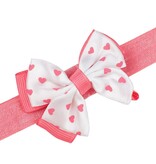 Baby haarbandje met dubbel hartjes strikje (koraal)