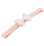 Baby haarbandje met dubbel hartjes strikje (perzik)