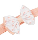 Baby haarbandje met dubbel hartjes strikje (perzik)