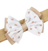 Baby haarbandje met dubbel hartjes strikje (caramel)