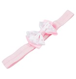 Baby haarbandje met dubbel hartjes strikje (lichtroze)