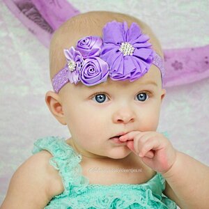 Baby haarbandje vier bloemen (lila)