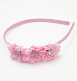 Diadeem drie satijnen bloemen strass (lichtroze)