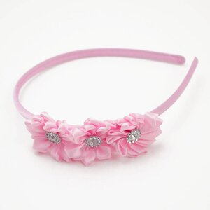 Diadeem drie satijnen bloemen strass (lichtroze)