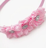 Diadeem drie satijnen bloemen strass (lichtroze)