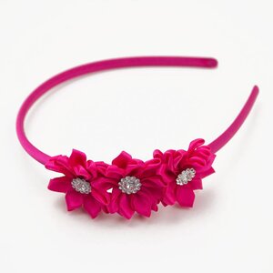 Diadeem drie satijnen bloemen strass (fuchsia)