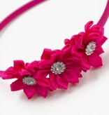 Diadeem drie satijnen bloemen strass (fuchsia)