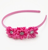 Diadeem drie satijnen bloemen strass (roze)