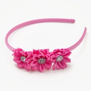Diadeem drie satijnen bloemen strass (roze)