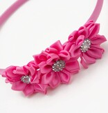 Diadeem drie satijnen bloemen strass (roze)